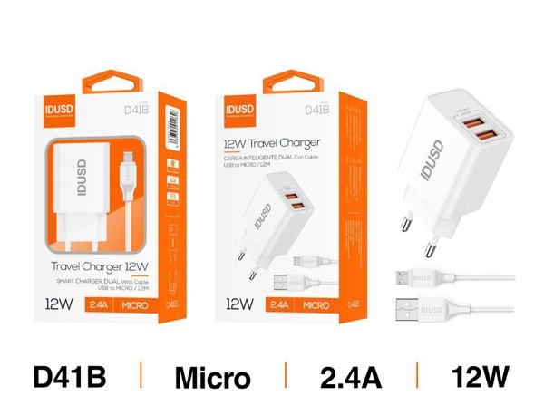 Idusd D41B Smart Cargador 2 USB 2.4A+C Micro USB
