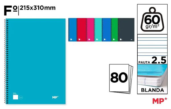 MP PB012 CUADERNO ESPIRAL Fo 80 HOJAS 60 g/m2 PAU