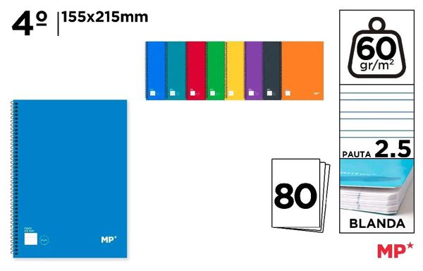 MP PB022 CUADERNO ESPIRAL 4o 80 HOJAS 60 g/m2 PAU