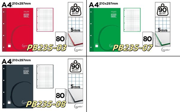 MP PB235-03 PB253-07 PB253-08 RECAMBIO A4 90 g/m2 80 HOJAS 4 TALADROS