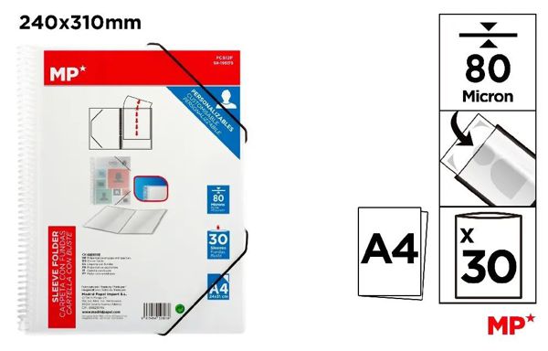 Mp Pc512F Carpeta 30 Fundas A4 Con Espiral Y Goma.