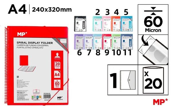 Mp Pc528 Carpeta 20 Fundas A4 Con Espiral Y Gomas