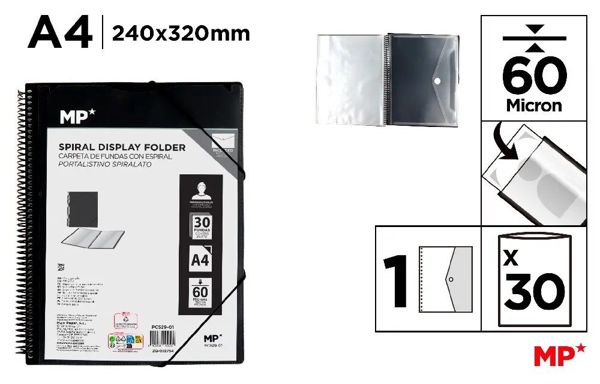 Mp Pc529-01 Carpeta 30 Fundas A4 Con Espiral Y Gomas