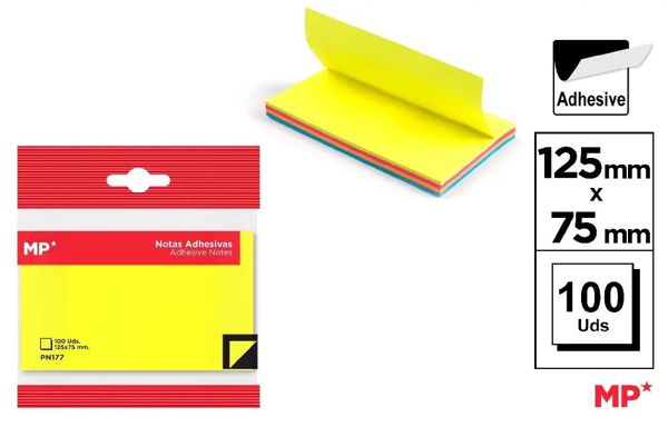 MP PN177 NOTAS ADHESIVAS NEóN 125×75MM 100 HOJAS