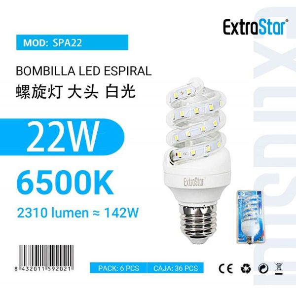 Extrastar Aspa22 Bombilla LED Espilar E27/16W 6500
