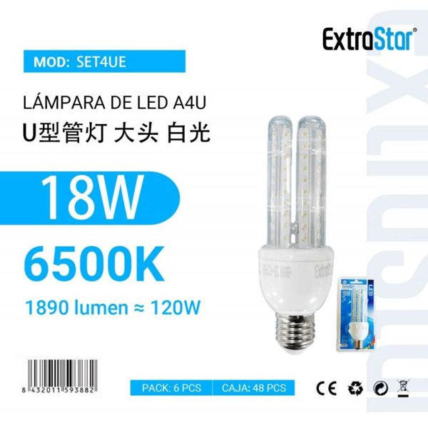 Extrastar Aset4Ue Bombilla LED 4U E27/18W 6500K Luz Dia