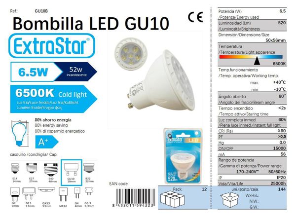 Bombilla LED Gu10 7X1 6500K Luz Dia Cj144