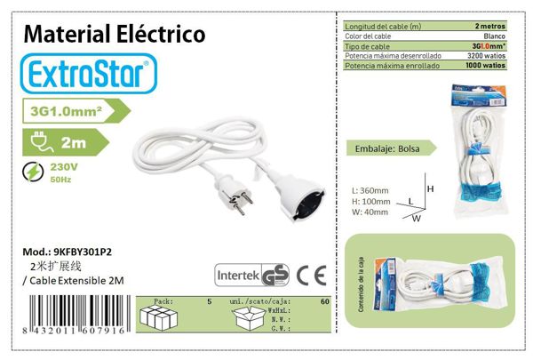 Cable Extensible C/Prot 2 Mts 3G1.0Mm~ Cj60