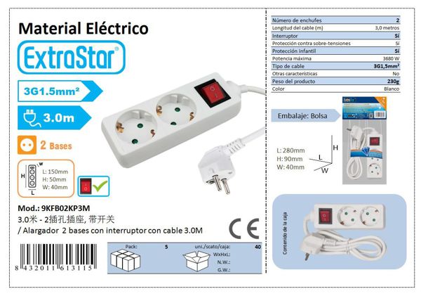 Extrastar 9Kfb02Kp3M Alargadaor 2 Base 3M