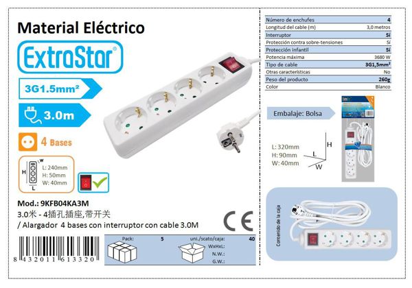 Extrastar 9Kfb04Ka3M Alargador 4 Base 3Mts