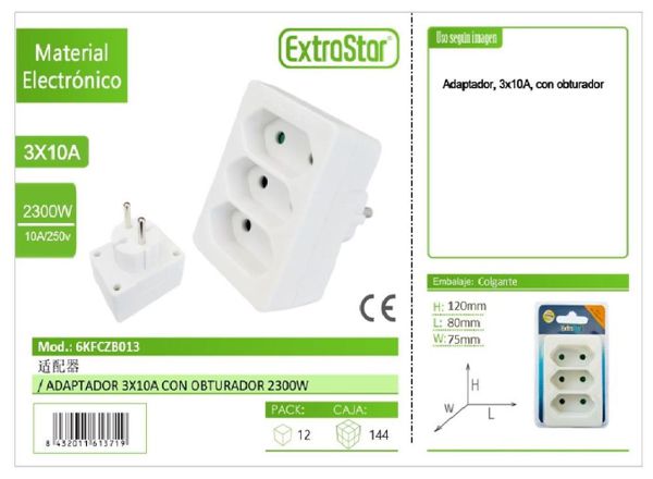 Extrastar 6Kfczb013 Adaptador 3X10A Con Obturador