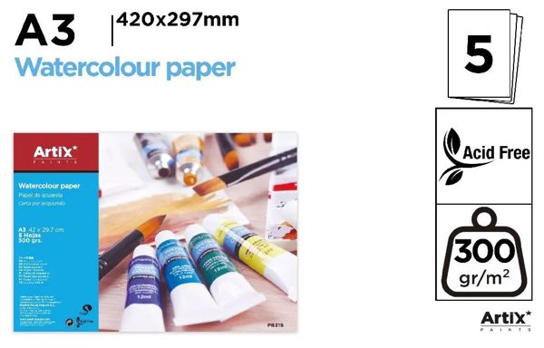 MP PB315 PAPEL ACUARELA 5 HOJAS A3 42 x 29.7 cm