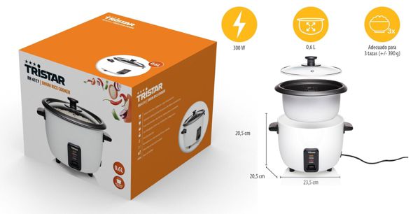 TRISTAR RK-6117 ARROCERA, CAPACIDAD 0.6 LITROS ESPáTULA Y CUCHARA, 300 W