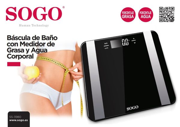 Sogo Ss-3980 Bascula De Bano Con Medidor De Grasa Y Agua