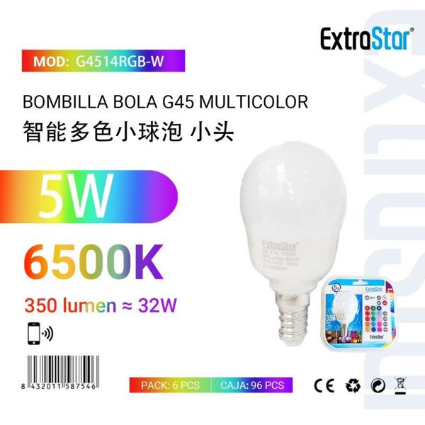 Extrastar Ag4514Rgb-W Bombilla Bola G45 RGB Multicolor