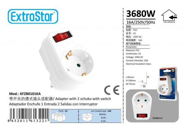 EXTRASTAR BASE DE ENCHUFE C/INTERRPTOR MAX:3680w CJ144[6KFZB0101KA]