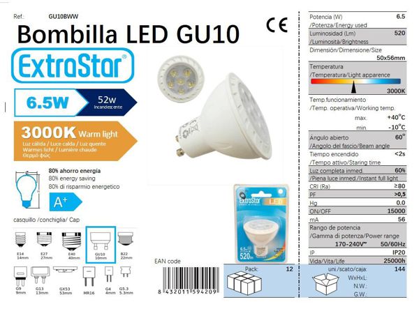 Extrastar 594209 Bombilla LED 3000K Luz Calida