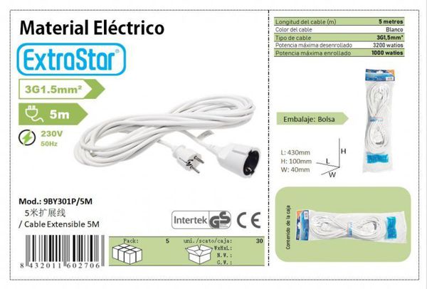Extrastar 9By301P-5M Cable Extensible C/Prote 3G1.5Mm 5M