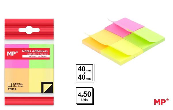 MP PN194 NOTAS ADHESIVAS 40 x 40MM 4 x 50 HOJAS