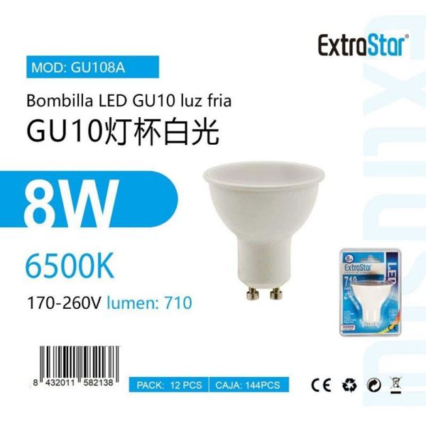 Extrastar Agu108A Bombilla LED Gu10 8W 6500K Luz Fria
