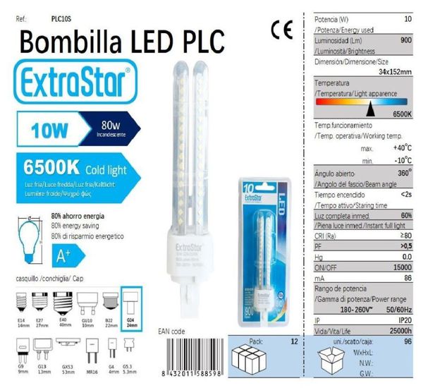 Extrastar Alpc10S Bombilla Plc 10W 2U 34*152Mm 6400K Luz Dia
