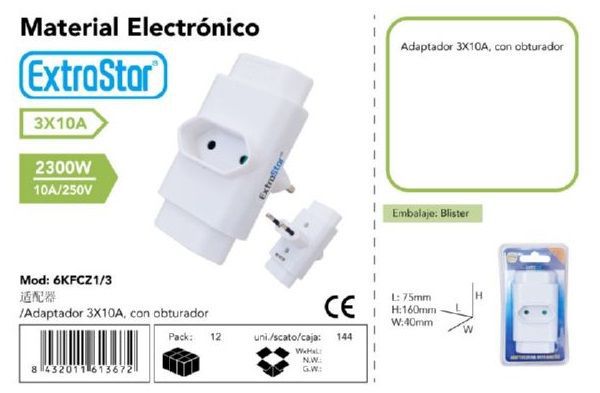Extrastar 6Kfcz1/3 Adaptador 3*10A Con Obturador