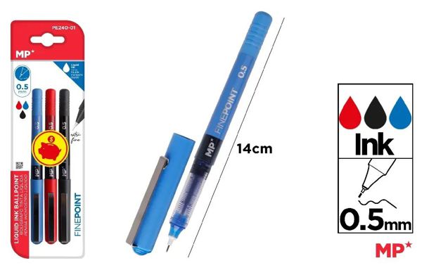 Mp Pe240-01 Boligrafo Tinta Liquida Punta Aguja 0.5Mm 3Uds