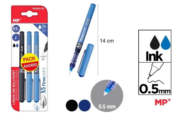Mp Pe240-02 Boligrafo Tinta Liquida Punta Aguja 0.5Mm 3Uds