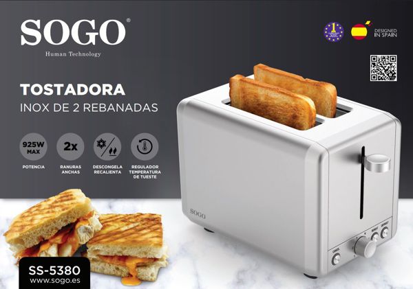 Sogo Ss-5380 Tostadora Inox 2 Bocas