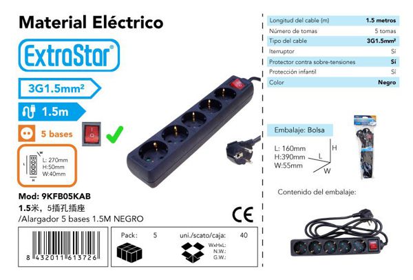 Extrastar 9Kfb05Kab Alargador 5 Base 1.5Mts