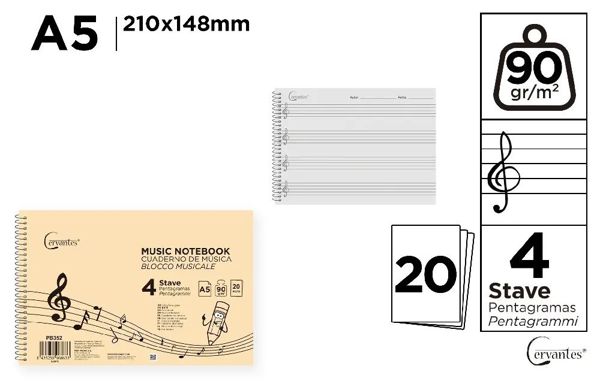 Mp Pb352 Cuaderno De Música 4 Pentagramas A5 Cervantes