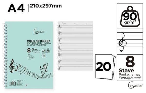 Mp Pb363 Cuaderno De Música 8 Pentagramas A4 Cervantes