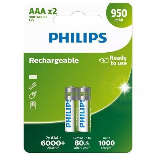 Philips R03B2A95 Pack 2 Pila Aaa Recargable
