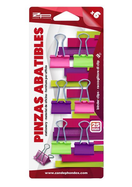 ZP 040506 B/ 6 PINZAS ABATIBLE 25mm COLORES