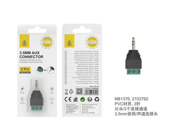 One Plus 2103762 Nb1376 Adaptador Aux 3.5Mm Macho Negro