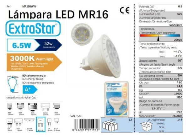 Extrastar Amr16Bww Bombilla LED 6500K Luz Calidad