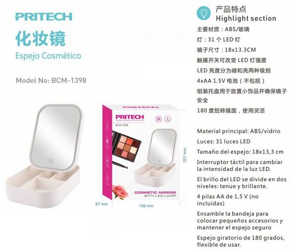 Pritech Bcm-1398 Espejo Cosmetico Con Lampara