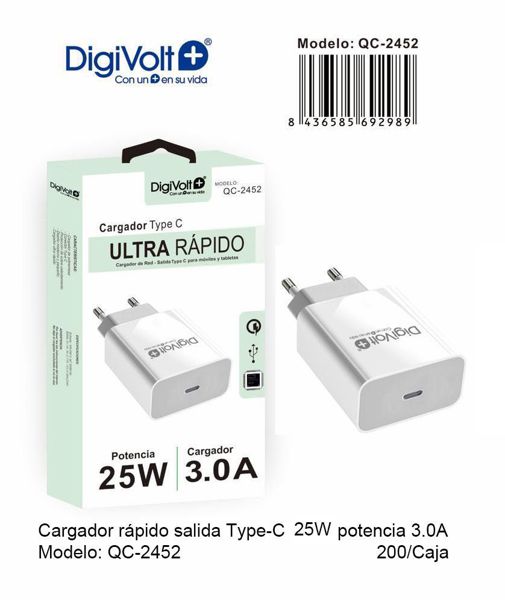 DIGIVOLT QC-2452 CARGADOR ULTRA RáPIDO TYPE C 18W 3.0A