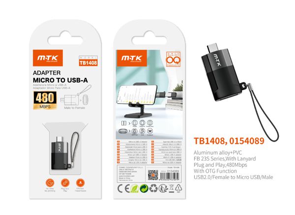 Mtk 0154089 Tb1408 Adaptador Otg Correa USB 2.0 A Micro USB