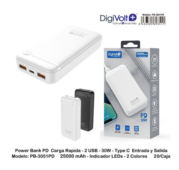 Digivolt Pb-3051Pd Powerbank Carga 30W/2Usb Type-C 25000Mah