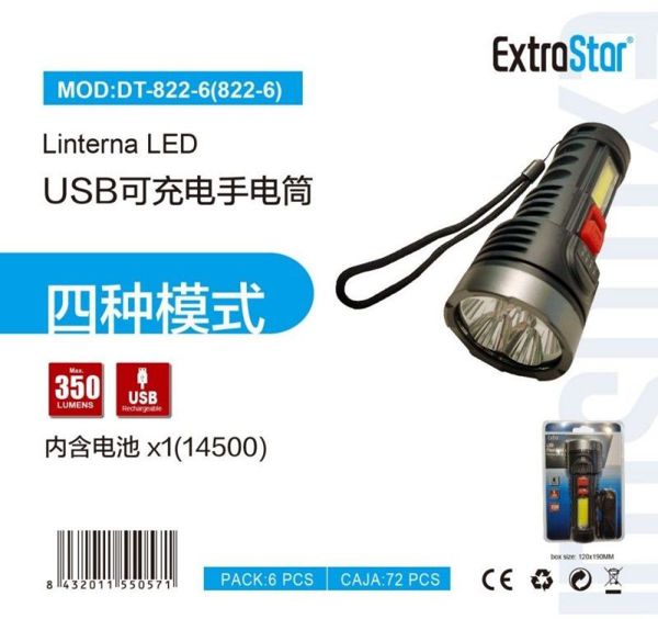Extrastar 8Dt8226 Linterna 350 Lumens USB Recargable