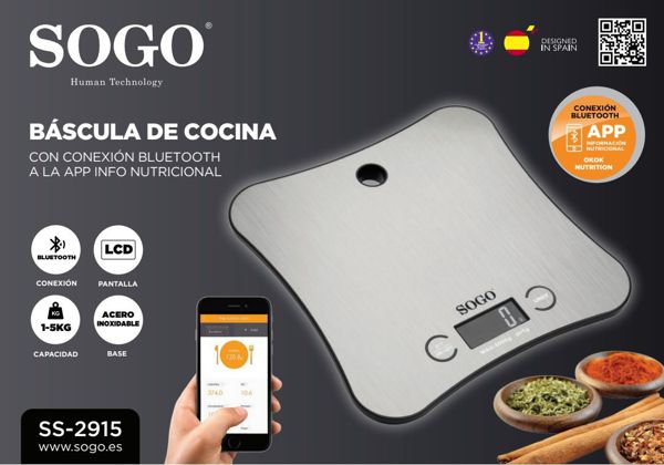 Sogo Ss-2915 Balanza De Cocina BT
