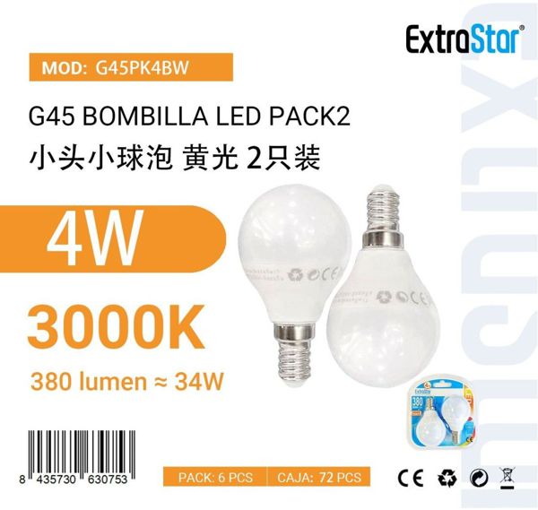 Extrastar Ag45Pk4Bw Bombilla Bola LED Pack2