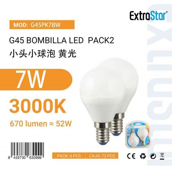 Extrastar Ag45Pk7Bw Bombilla Bola LED