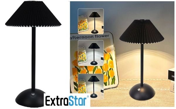 Extrastar Omc18 Rechargeable LED Table Lamp, Pleated Lampshade, 3 Colour Changing Dimmable
