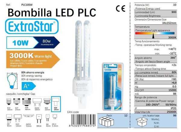 Extrastar Alpc10Sw Bombilla Plc 10W34*152Mm 6400K Luz Dia