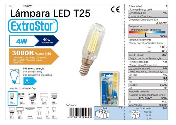 Extrastar 594698 Bombilla LED Redonda 3000K Luz Calida