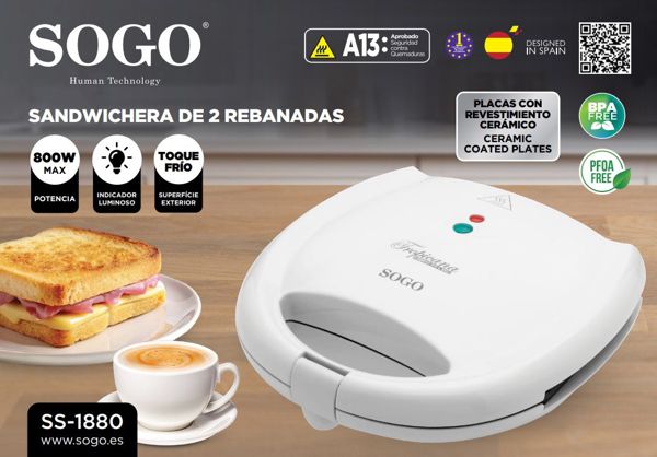 Sogo Ss-1880 Sandwichera Cuadrada 2 Ceramic
