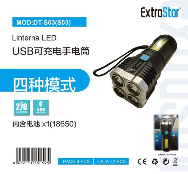 Extrastar 8Dts03 Linterna 270 Lumens USB