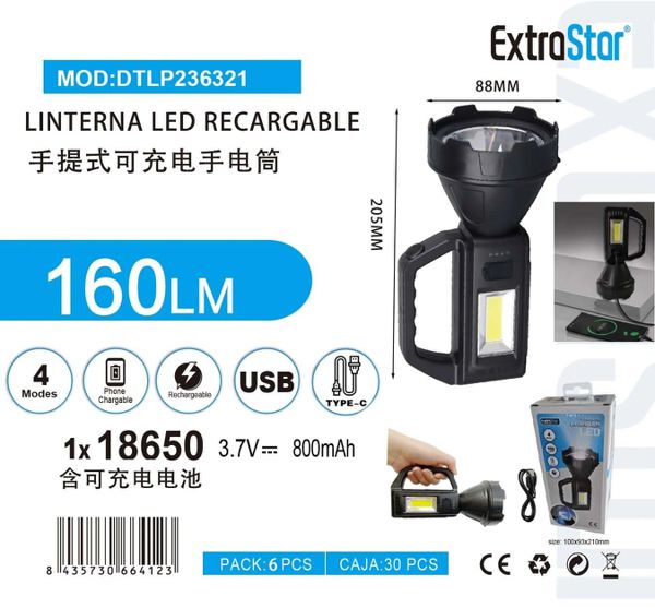 Extrastar 8Dtlp236321 Linterna LED+Cob Negro Con